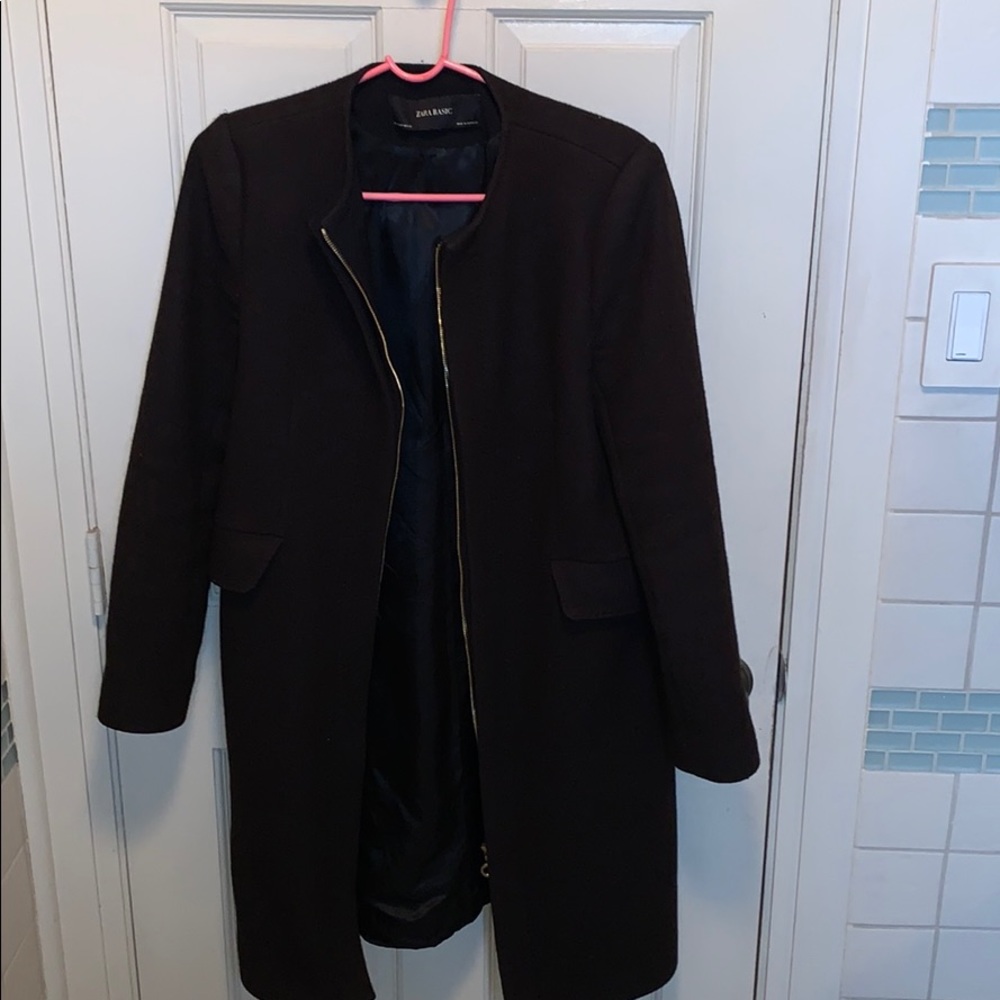 Zara dark brown long wool jacket.